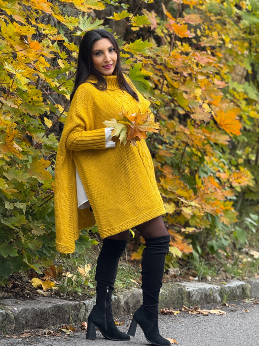 Pulover tricotat cu gat si model impletit [5]