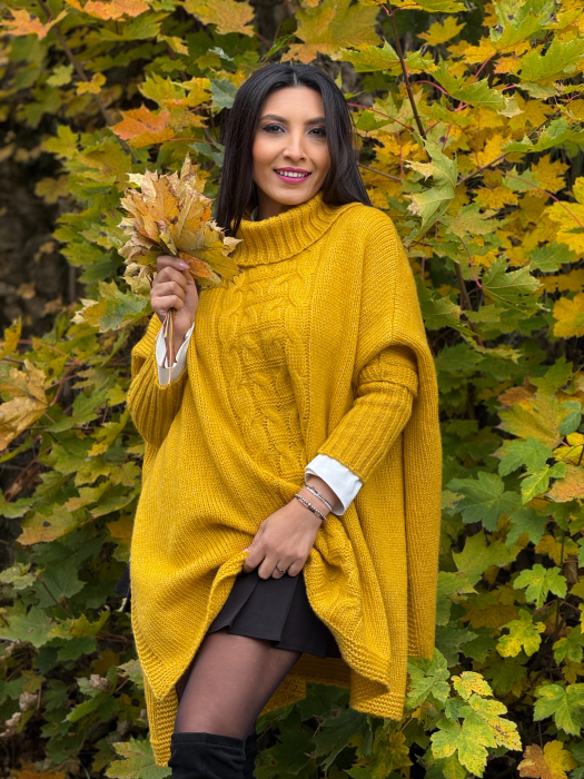 Pulover tricotat cu gat si model impletit [3]