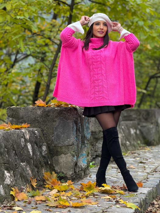 Pulover tricotat cu gat si model impletit [3]