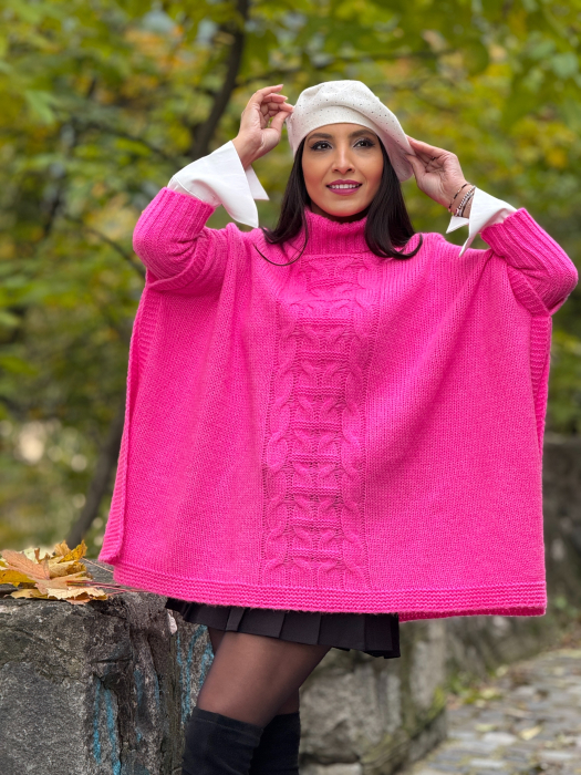 Pulover tricotat cu gat si model impletit [6]