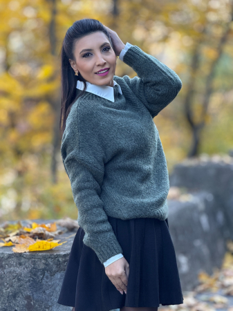 Pulover tricotat cu guler barcuta [2]