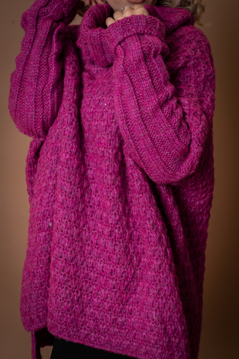 Pulover tricotat fuchsia cu guler [4]