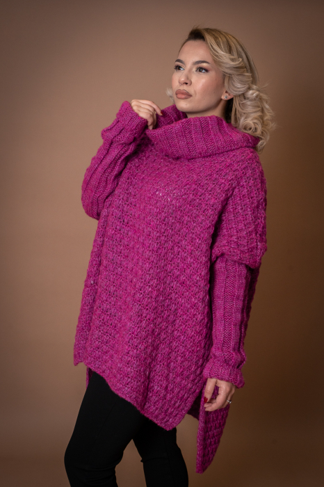 Pulover tricotat fuchsia cu guler [2]