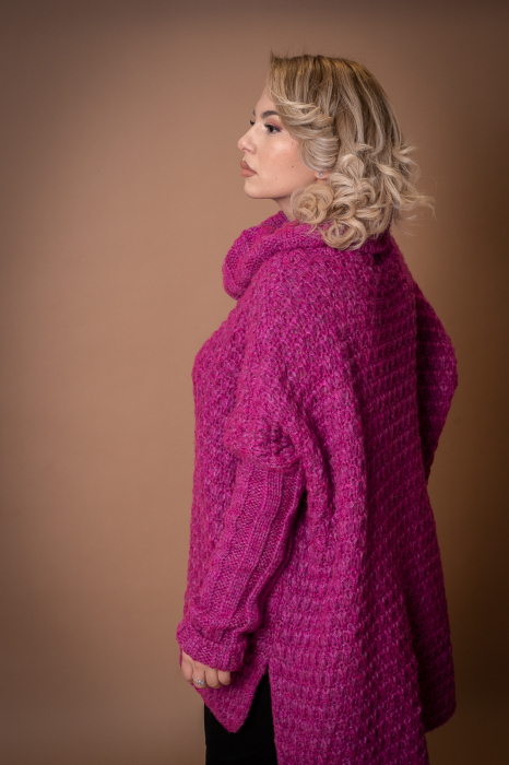 Pulover tricotat fuchsia cu guler [5]