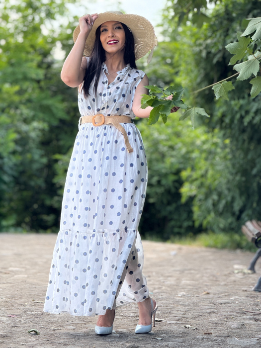 Rochie alba cu buline albastre [4]