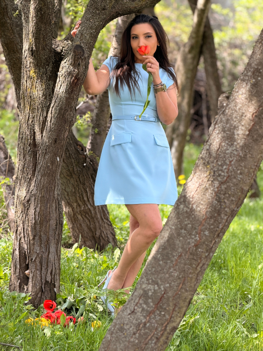 Rochie albastra cu curea in talie [5]