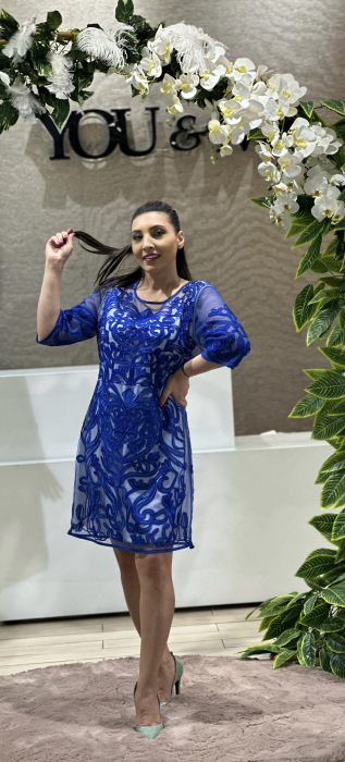 Rochie albastra cu dantela aplicata [2]
