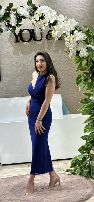 Rochie albastra cu dantela bej [2]