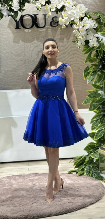 Rochie albastra din dantela si pietricele aplicate [3]