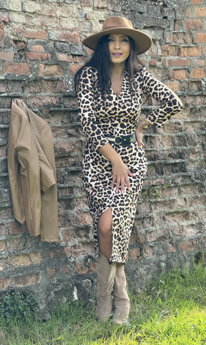 Rochie animal print cu anchior si curea in talie [3]
