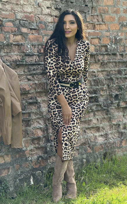Rochie animal print cu anchior si curea in talie [4]