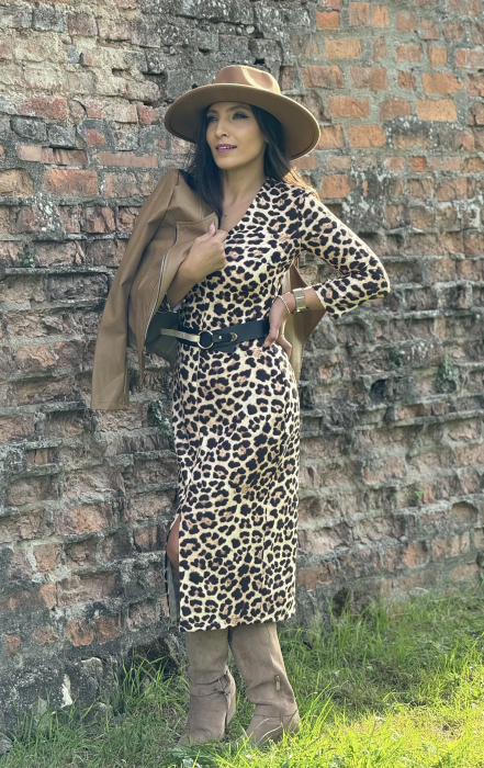 Rochie animal print cu anchior si curea in talie [2]