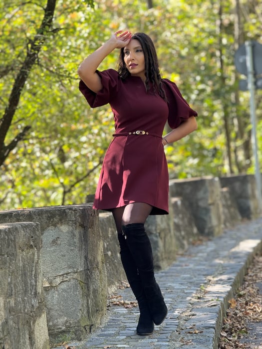 Rochie bordo cu fundite la mana [5]