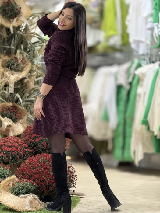 Rochie bordo cu guleras si curea cu perlute [4]