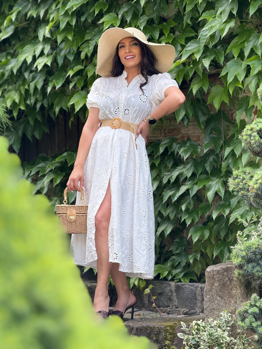 Rochie cu broderie florala si curea in talie [3]