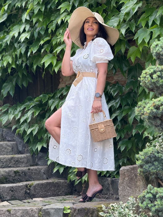Rochie cu broderie florala si curea in talie [6]