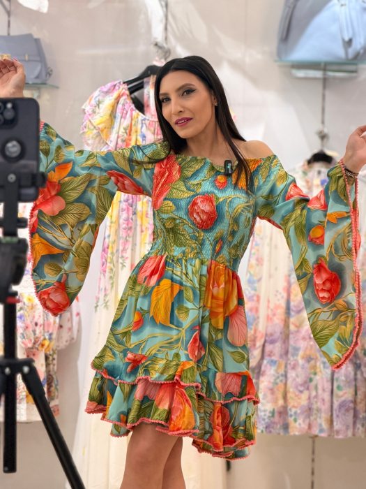 Rochie cu elastic colorata din matase si vascoza [3]