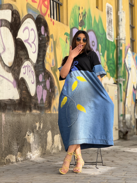 Rochie cu floare albastra cu galben [4]