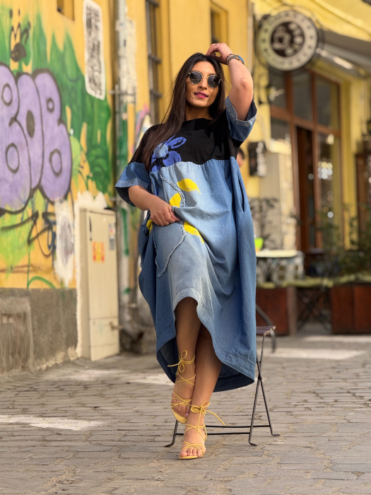 Rochie cu floare albastra cu galben [6]