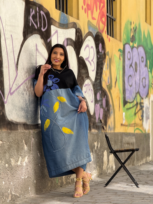 Rochie cu floare albastra cu galben [2]