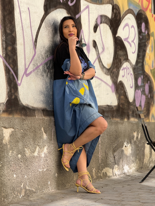 Rochie cu floare albastra cu galben [7]