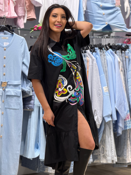 Rochie cu guleras si nasturi si volanas in partea de jos cu print colorat [9]