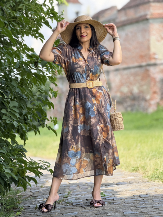 Rochie cu imprimeu floral in tonuri pamantii [4]