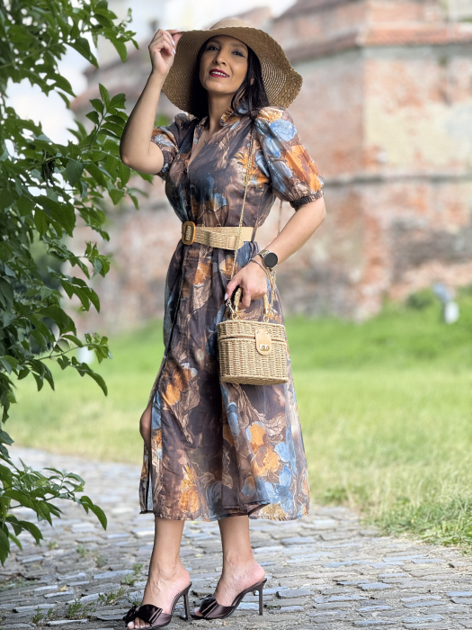 Rochie cu imprimeu floral in tonuri pamantii [3]
