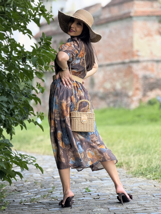 Rochie cu imprimeu floral in tonuri pamantii [5]
