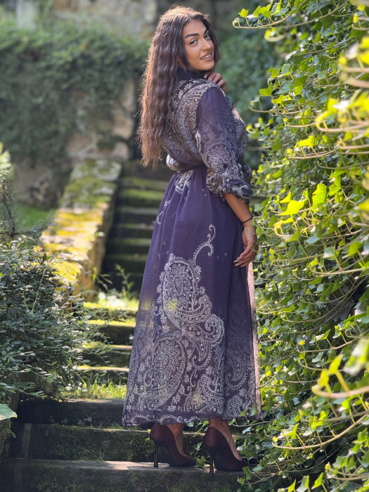 Rochie cu imprimeu oriental si cordon in talie [3]