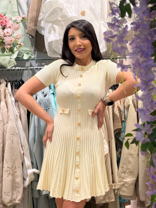 Rochie cu nasturi aurii si buzunare decorative elegante [3]