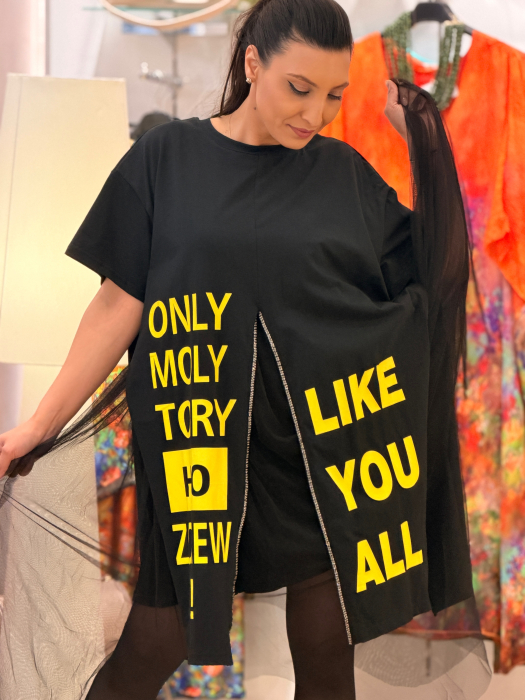 Rochie cu tulle si scris galben [2]