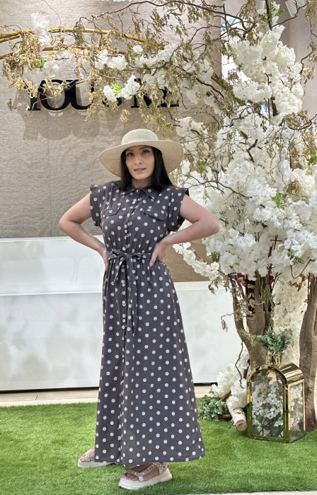 Rochie din bumbac cu buline si cordon in talie [2]