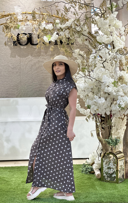 Rochie din bumbac cu buline si cordon in talie [3]