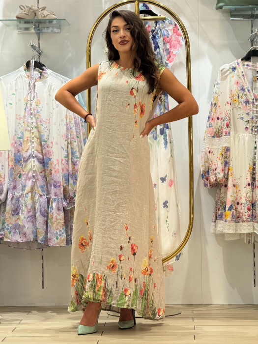 Rochie din in cu flori portocalii [2]