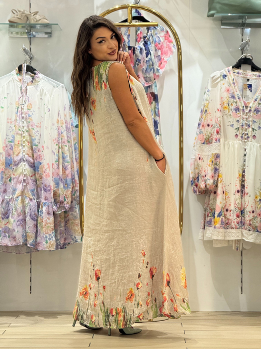 Rochie din in cu flori portocalii [4]