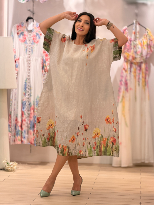 Rochie din in cu flori portocalii [5]