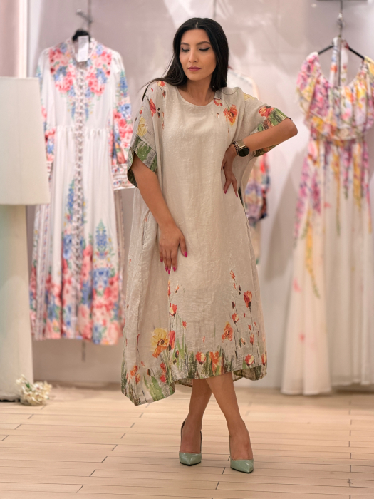 Rochie din in cu flori portocalii [2]