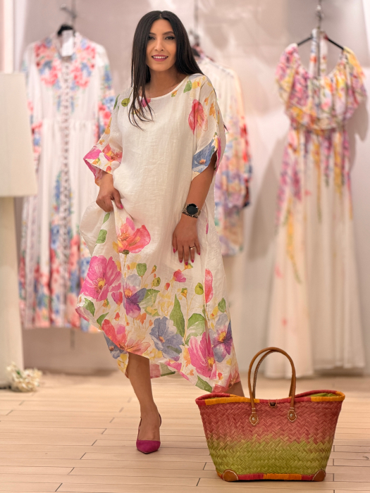 Rochie din in cu flori roz [5]