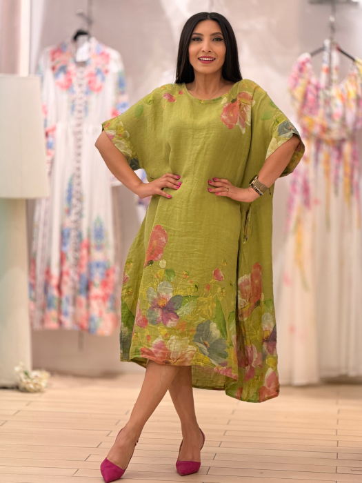 Rochie din in cu flori roz [5]