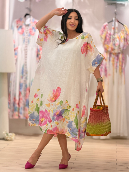 Rochie din in cu flori roz [3]