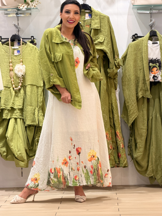 Rochie din in cu print flori de camp [6]