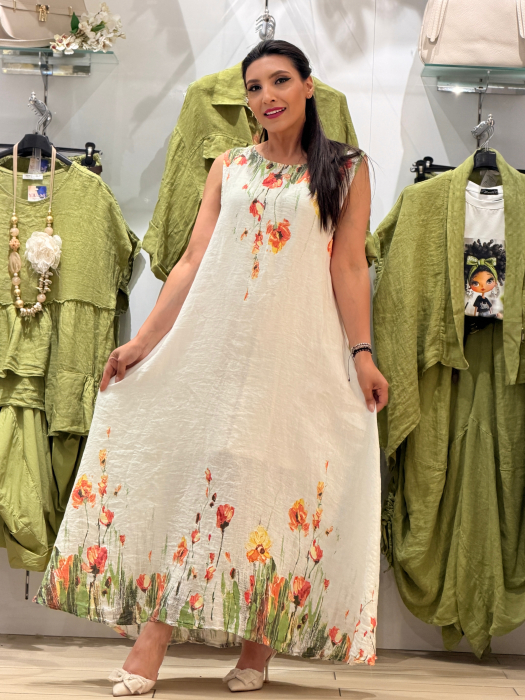 Rochie din in cu print flori de camp [3]