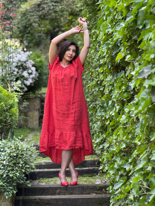 Rochie din in lejera cu elastic in partea de sus [2]
