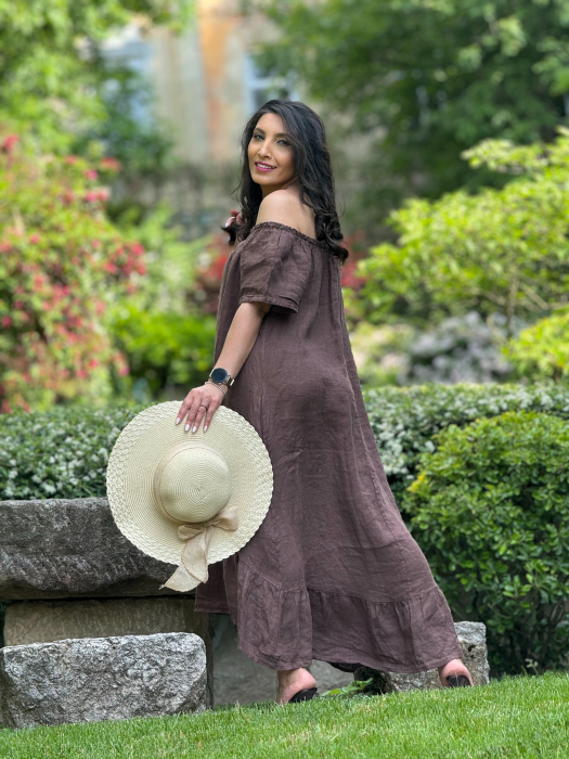 Rochie din in lejera cu elastic in partea de sus [5]
