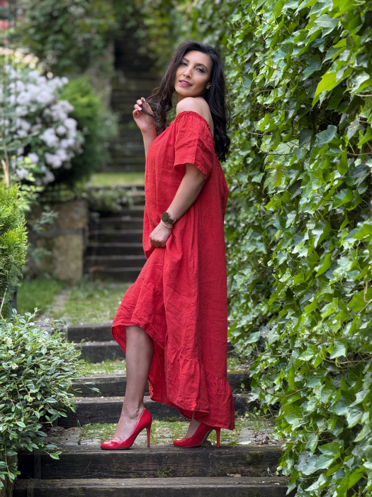 Rochie din in lejera cu elastic in partea de sus [5]