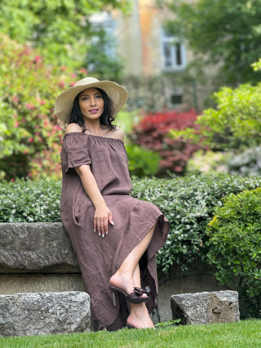 Rochie din in lejera cu elastic in partea de sus [4]