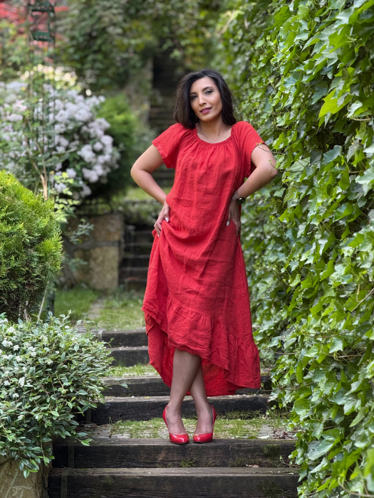 Rochie din in lejera cu elastic in partea de sus [3]