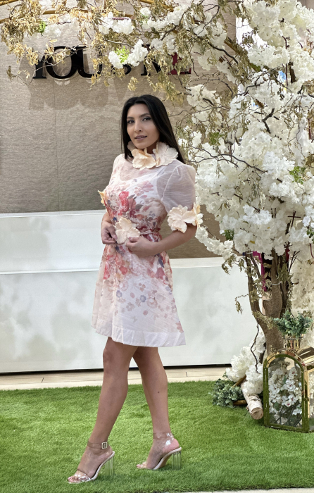 Rochie din organza scurta cu floricele aplicate [3]