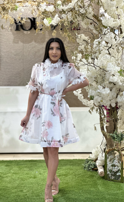 Rochie din organza scurta cu floricele aplicate [2]